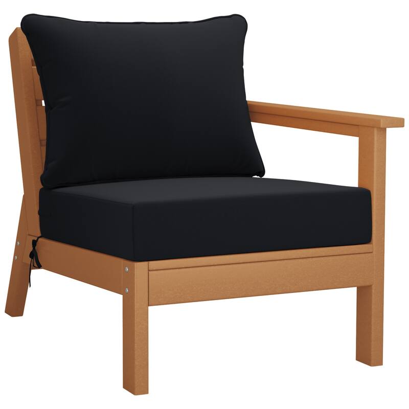 Birchwood All Weather HDPE Outdoor Patio Deep Seating Teak Right Arm Facing Chair With Cushions (1-Piece)