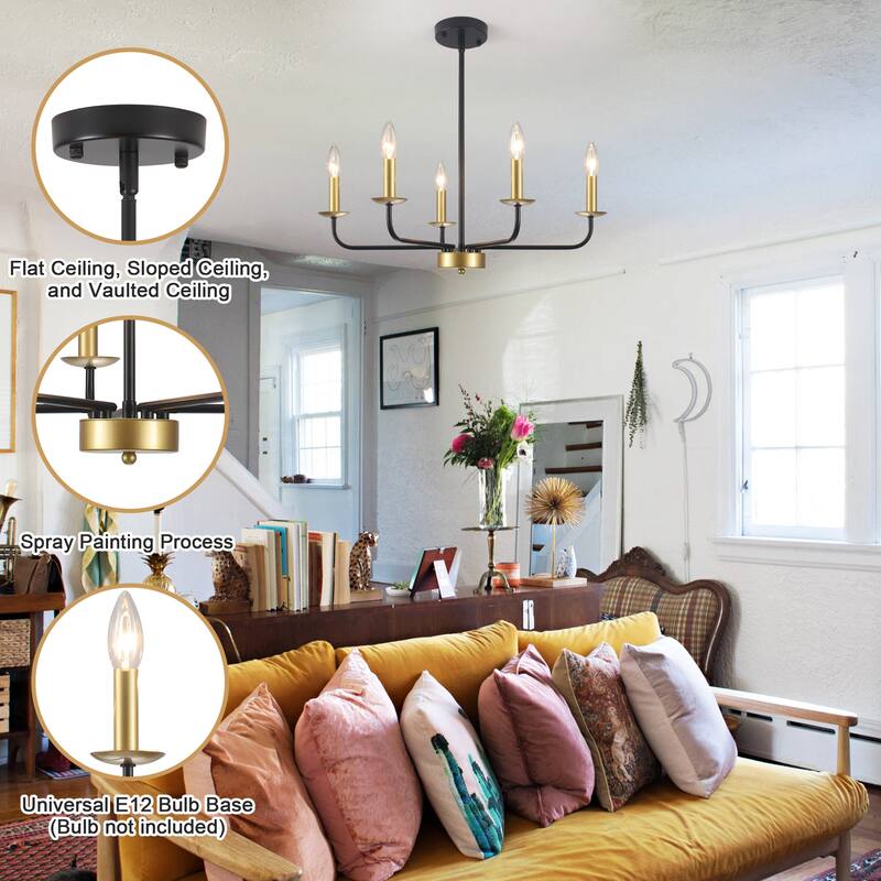 5-Light Rustic Candlestick Hanging Linear Chandelier Lighting Island Chandelier Fixture for Kitchen Island