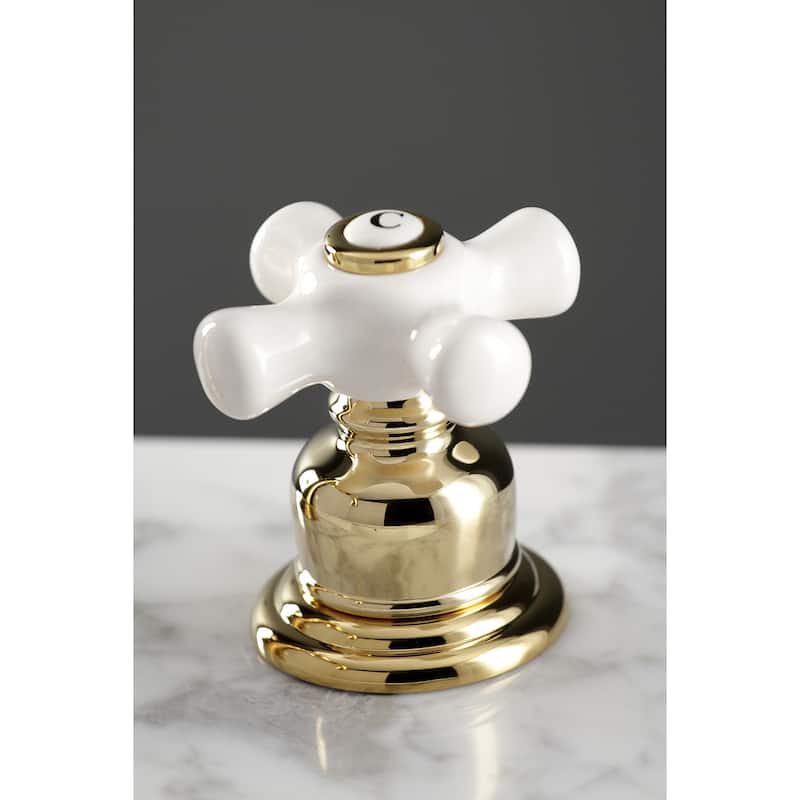 Kingston Brass American Classic Two-Handle 3-Hole Deck Mount Widespread Bathroom Faucet with Pop-Up Drain