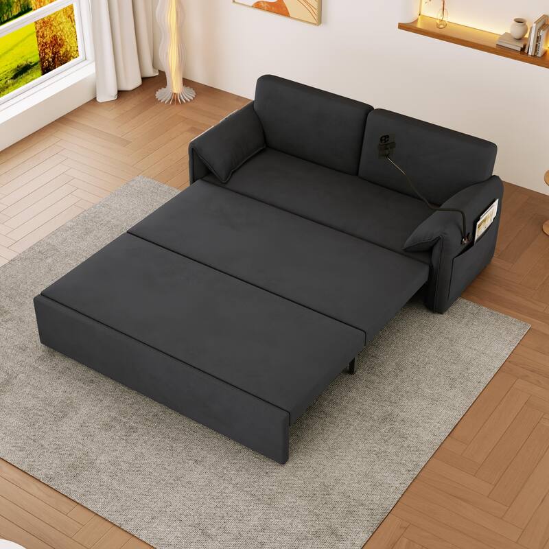 Convertible 63-inch Velvet Sofa Bed with Three Adjustable Modes - Comfortable Sofa, Lounge, and Double Bed for Home or Office