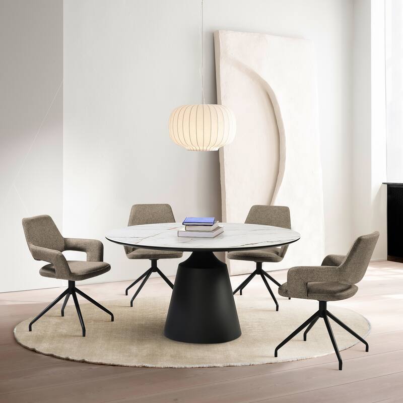 Penny Brown or Grey Fabric Swivel Dining Chairs with Black Metal Legs - Set of 2