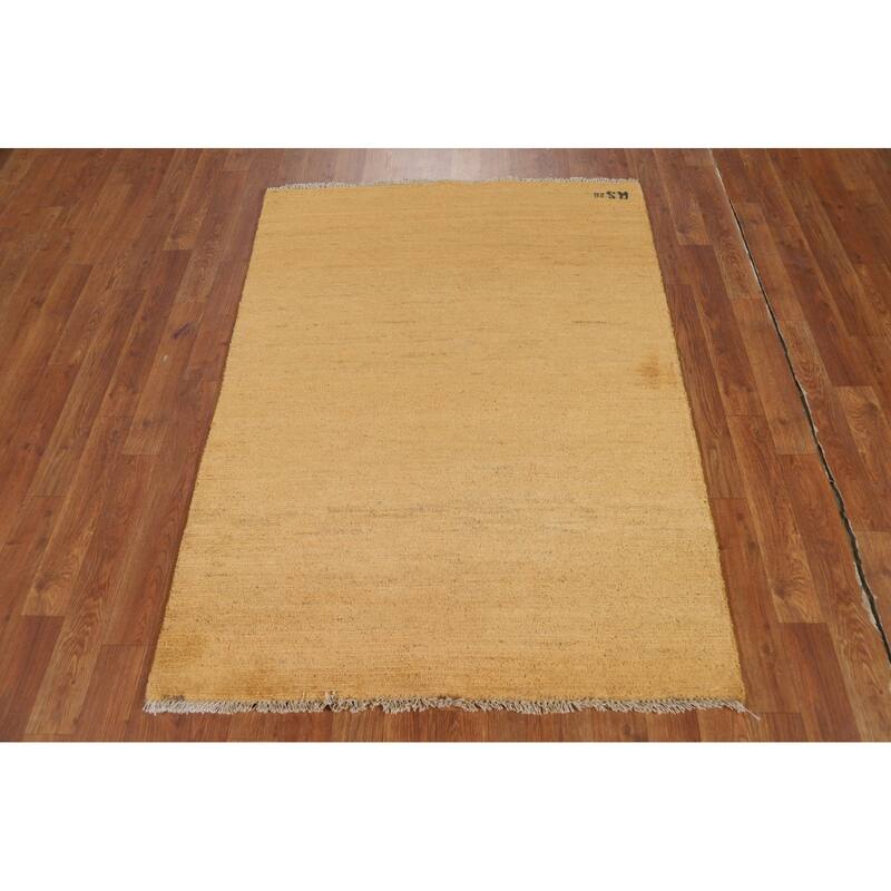 Contemproary Yellow Gabbeh Oriental Foyer Rug Handmade Wool Carpet - 3'3"x 4'7"