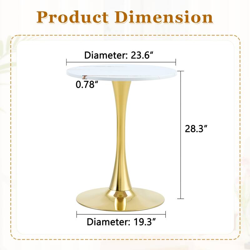 Round Dining Table, 23.6" Circle Tulip Table with Thickened Tabletop & Metal Pedestal