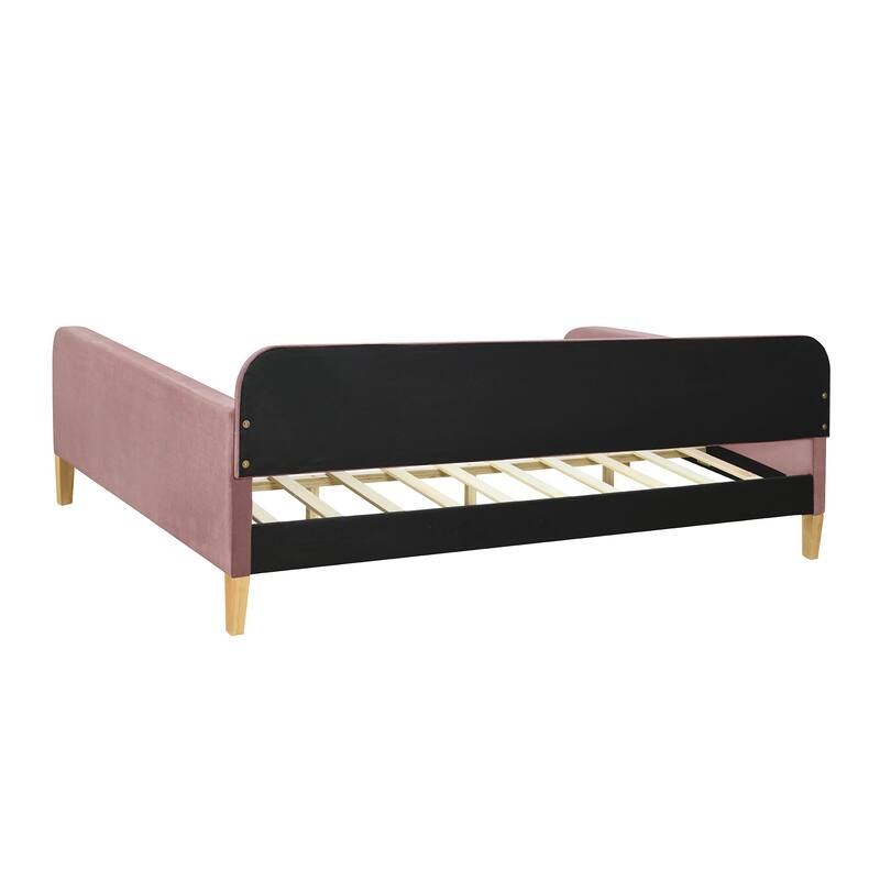 Full Size Velvet Upholstered Daybed Frame with Tufted Backrest & 4 Legs