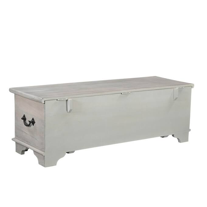 HomeRoots 54" Gray Carved Geo Scroll Solid Wood Storage Ottoman