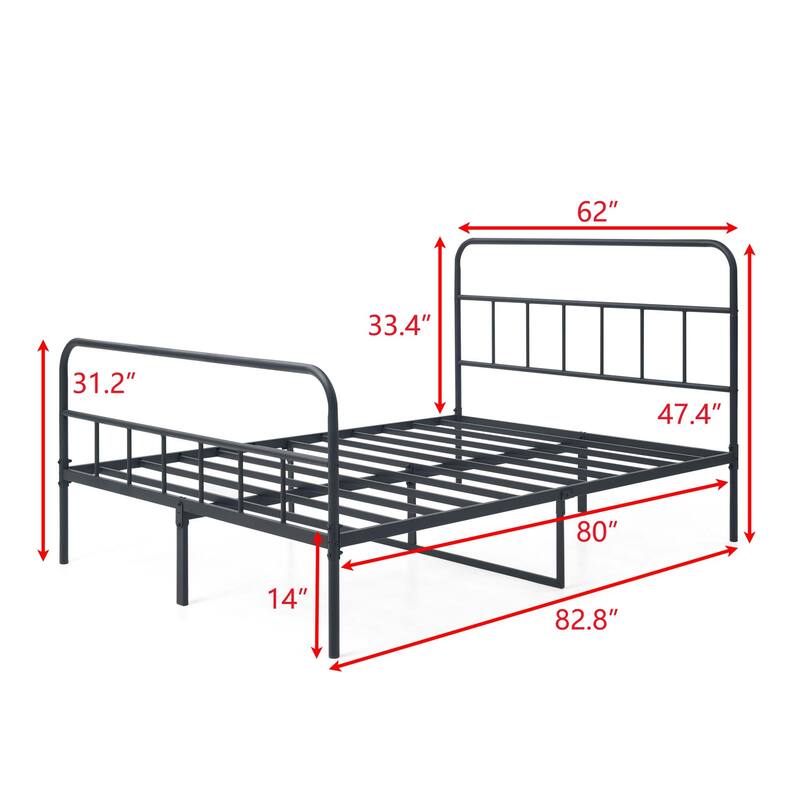 Metal Platform Bed Frame Center Support Legs Frame Vintage Victorian