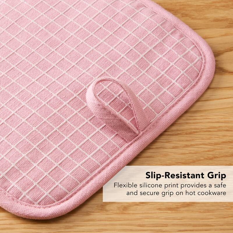 KITCHENAID Gourmet Series Gridlines Pot Holders 2-Pack Set, Heat Resistant up to 600°F, Soft Silicone Grip, Magnetic Cuff
