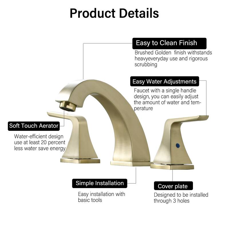 Modern 2 Handle Bathroom Sink Faucet with Pop Up Drain and Waterline, Anti Oxidation and Anti Corrosion