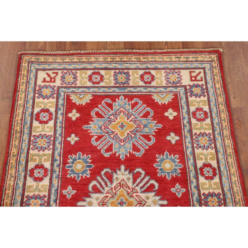 Red Traditional Kazak Foyer Rug Hand-Knotted Wool Carpet - 2'9" x 4'1"