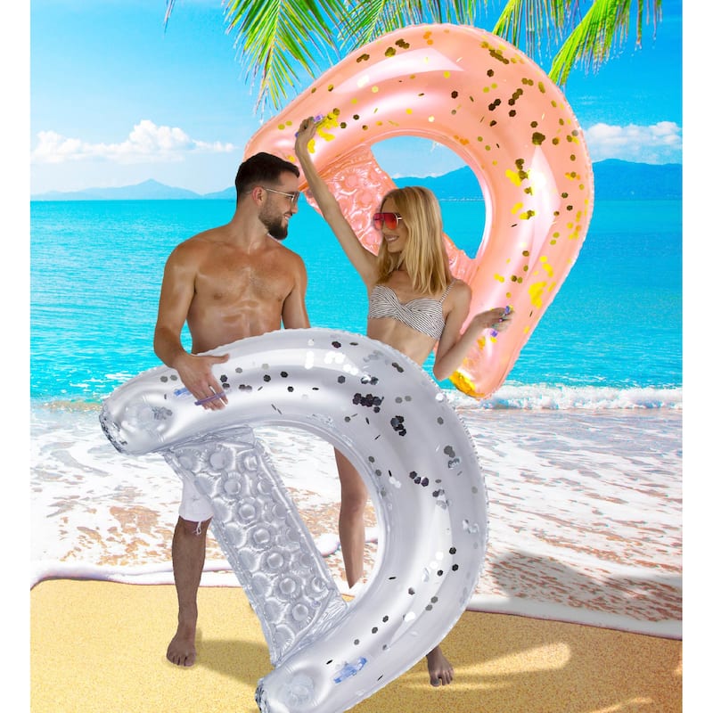 POZA Rose Gold Inflatable Pool Float Chair Filled w/ Sparkle Confetti - 48 x 38 Inch