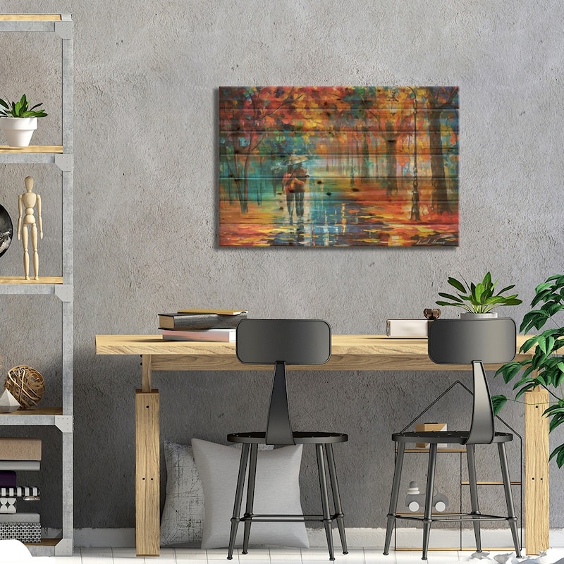 Autumn Hug Print On Wood by Leonid Afremov - Multi-Color