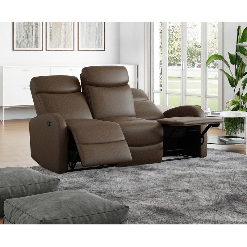 Strick & Bolton 3 Seat Distressed Faux Leather Reclining Loveseat