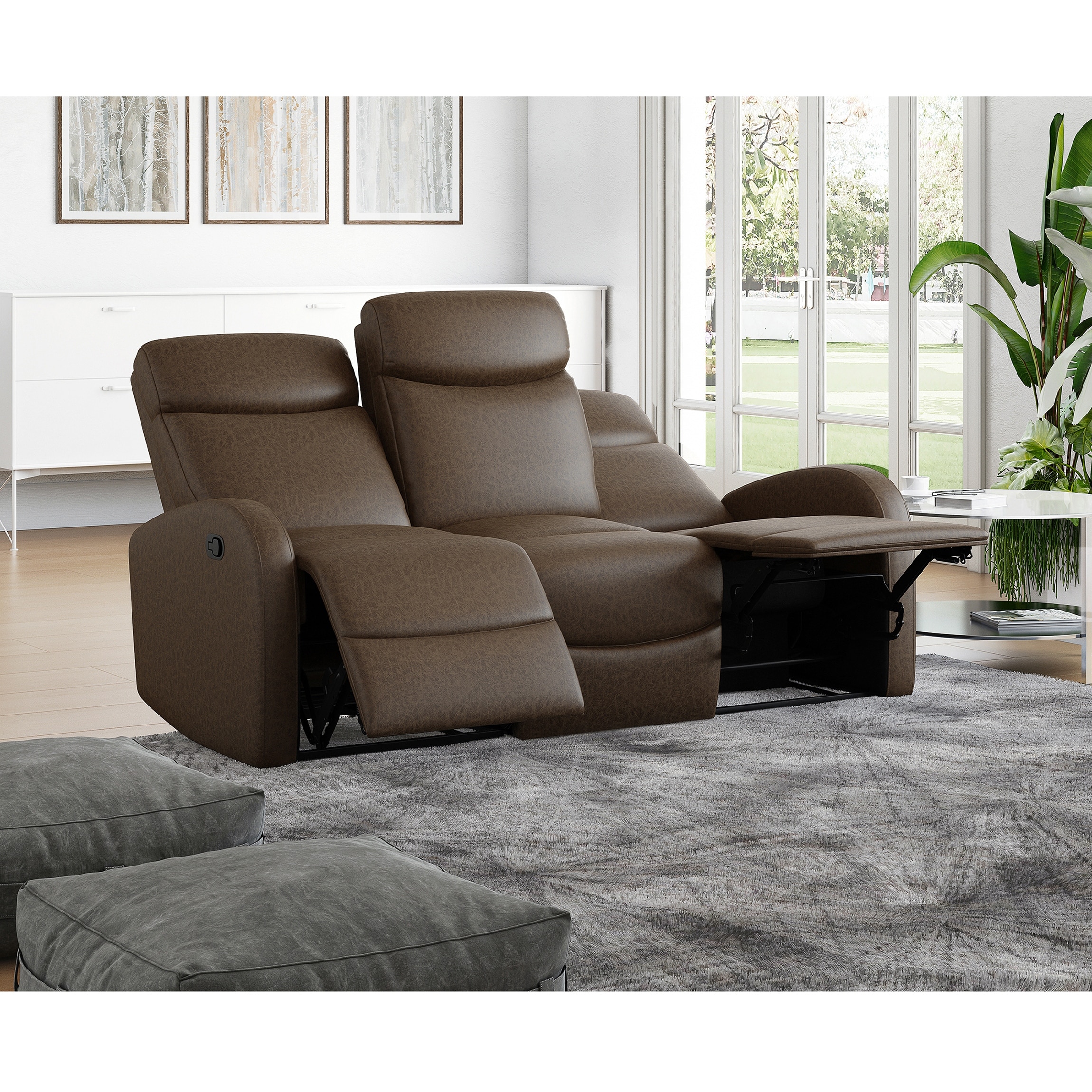 Strick Bolton 3 Seat Distressed Faux Leather Reclining Loveseat