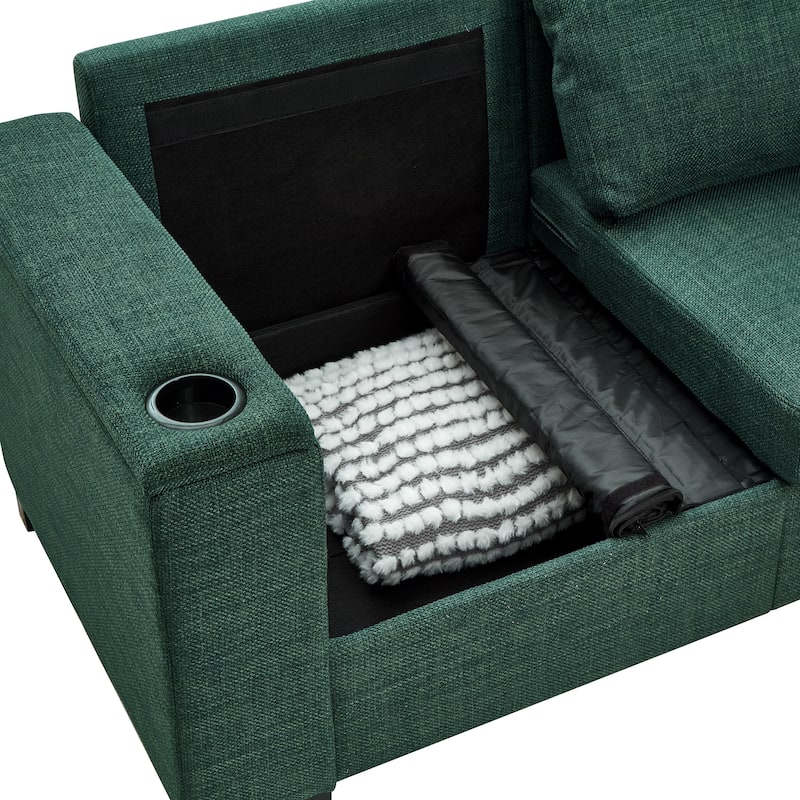 Set of 2 Loveseat Sofa & 3 Seater Couch with Storage and Cup Holders