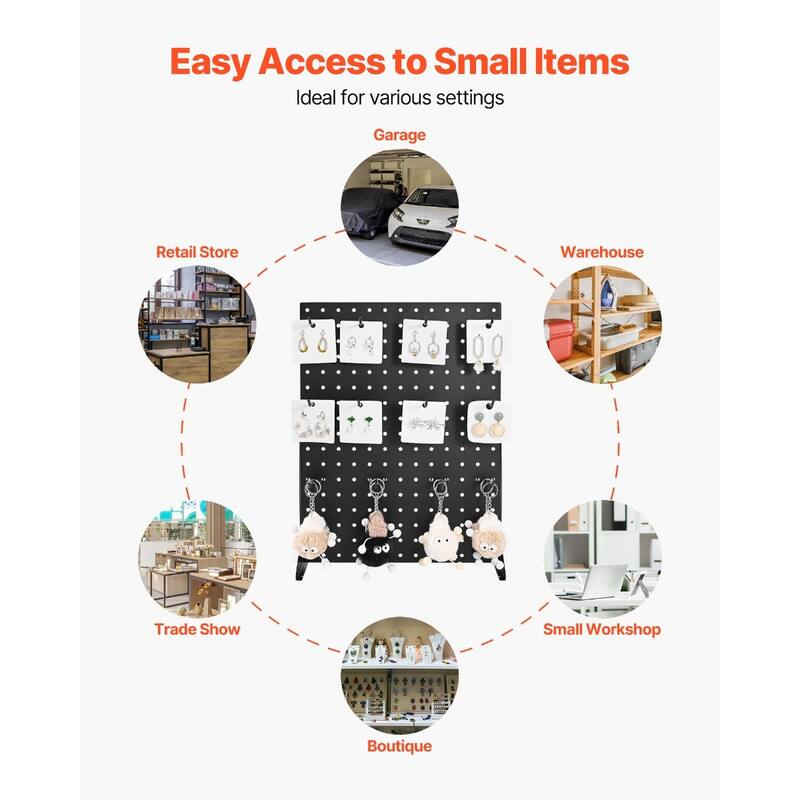 Black Tabletop Pegboard Display Stand 2 Set with 30 Hooks and 11 lbs Load - 13.19” x 4.49” x 17.32”