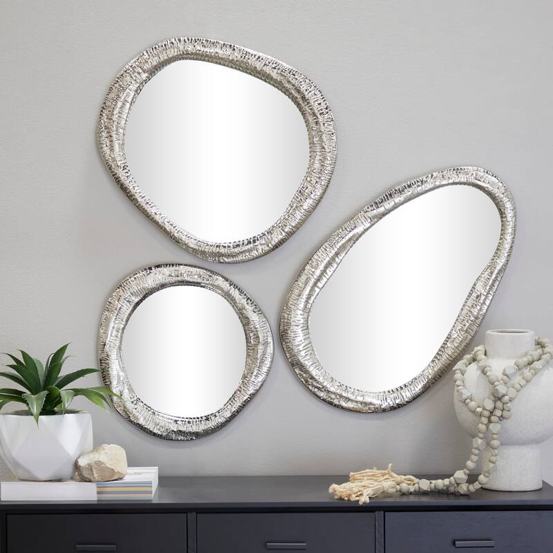 Aluminum Metal Abstract Wall Mirror - Set of 3 Silver or Gold - Roche River Decor