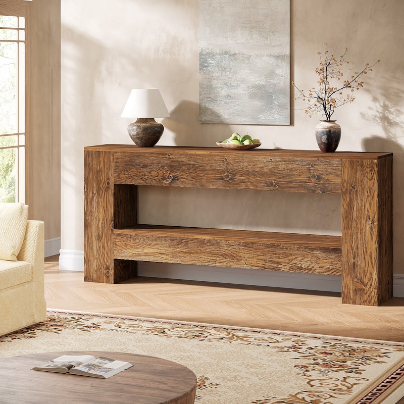 2-tier Farmhouse Solid Wood Console Sofa Table for Entryway Living Room