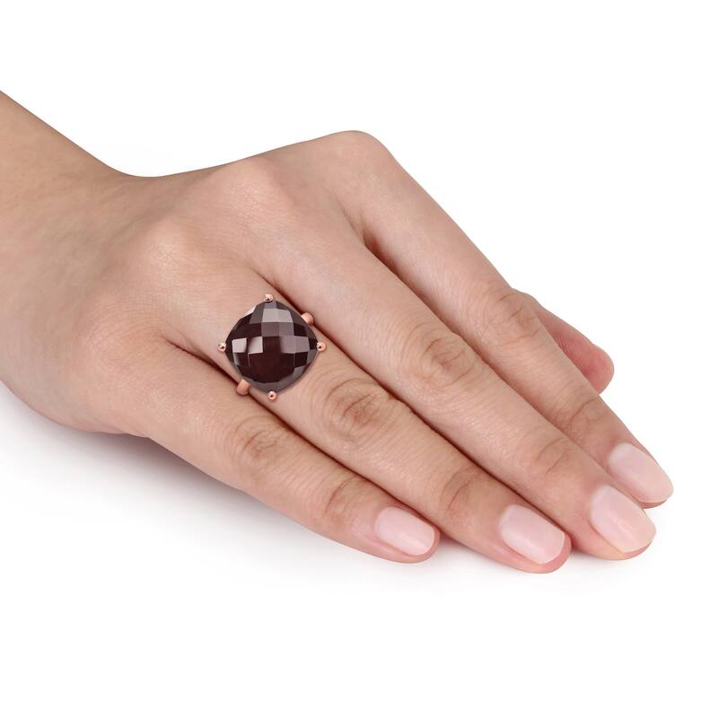 Miadora 15ct TGW Cushion Checkerboard Garnet Cocktail Ring in 14k Rose Gold