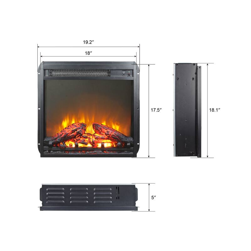 18 inch electric fireplace insert, ultra thin heater with log set & realistic flame, overheating protection