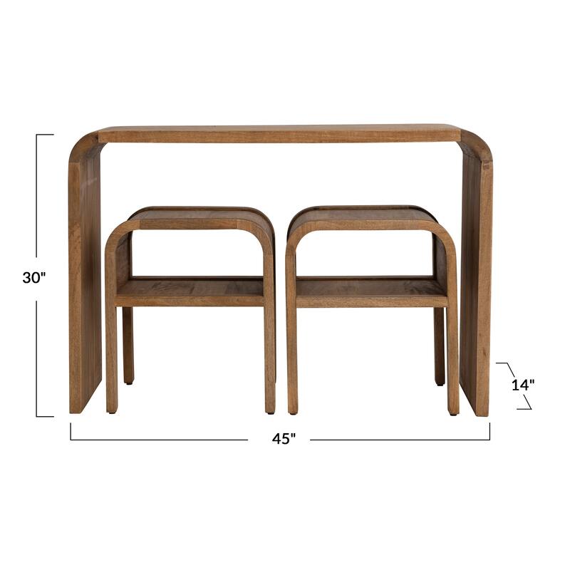 Wood Waterfall Edge Table and 2 Nesting Side Tables - 45.0"L x 14.0"W x 30.0"H