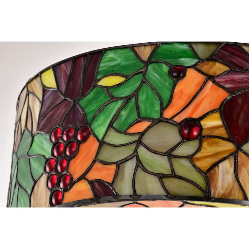 Ralfa 6-light Tiffany Glass Fandelier Lighted Ceiling Fan Floral and Berries Design Remote Control - Multi-Color