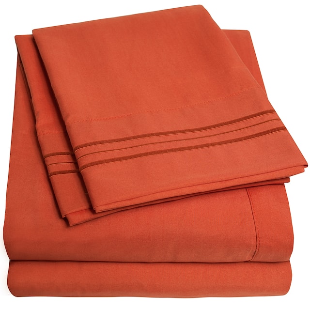 Deep Pocket Soft Microfiber 4-piece Solid Color Bed Sheet Set - King - Rust
