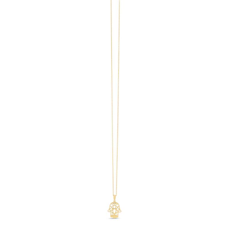 Curata 14k Yellow Gold 18" 15mm x24mm Hamsa Hand of God Necklace (Lobster)