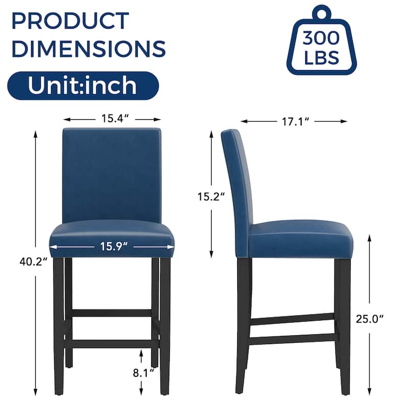 24 Inches Counter Height Bar Stools with Back Set of 2