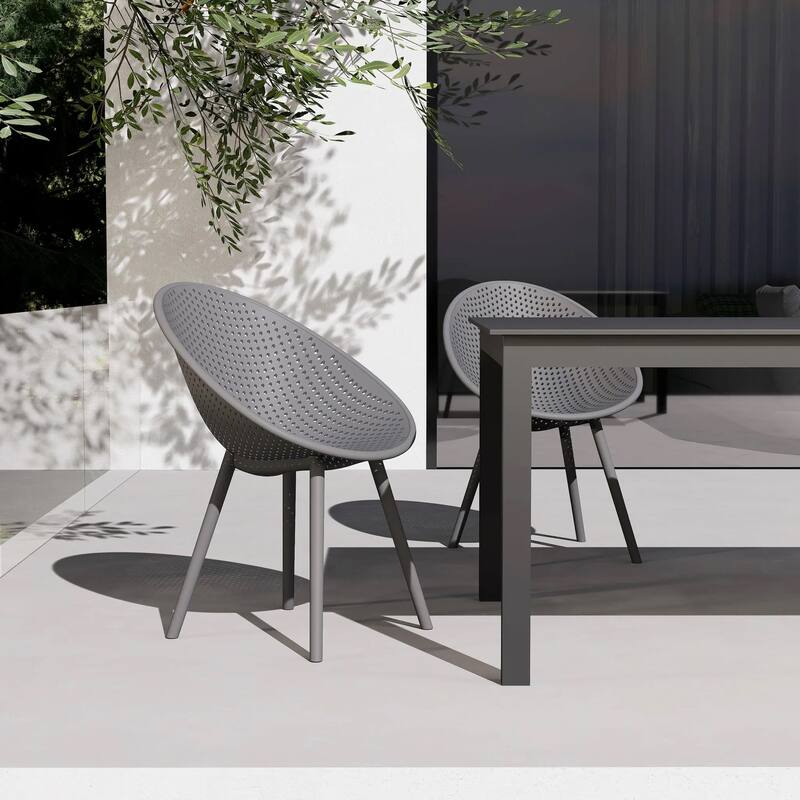 Set of 2 Mid-Century Modern Plastic Dining Chair Plastic Legs with Breathable Perforated Egg Shaped Seat for Indoor/Outdoor Use