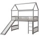 preview thumbnail 4 of 7, Twin Size Loft Bed with Slide, House-shaped Bed with Ladder, Pine Wooden Bed with Guardrails for Bedroom, Grey