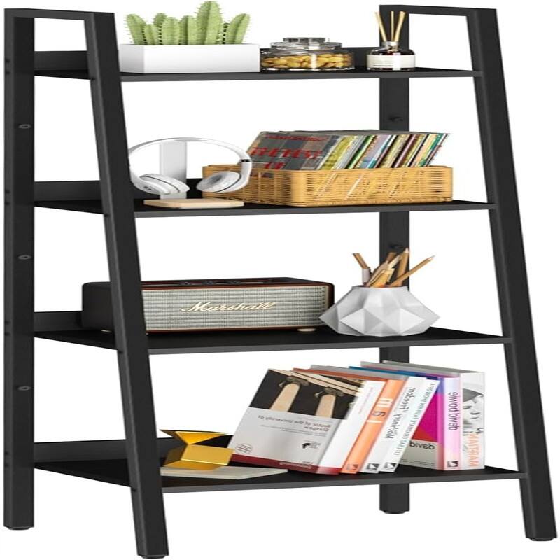4 Tier Tall Ladder Bookshelf Corner Shelf - 12.4"D x 14.44"W x 54.25"H - Black