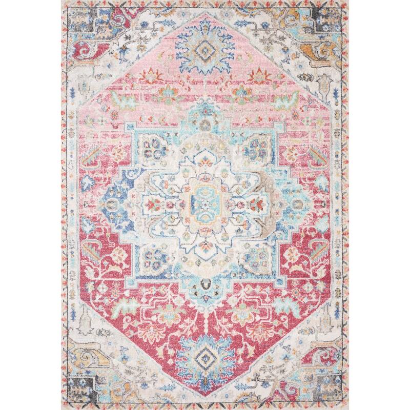 Fitzgerald Collection - Pink/Blue/Cream Distressed Traditional Rug