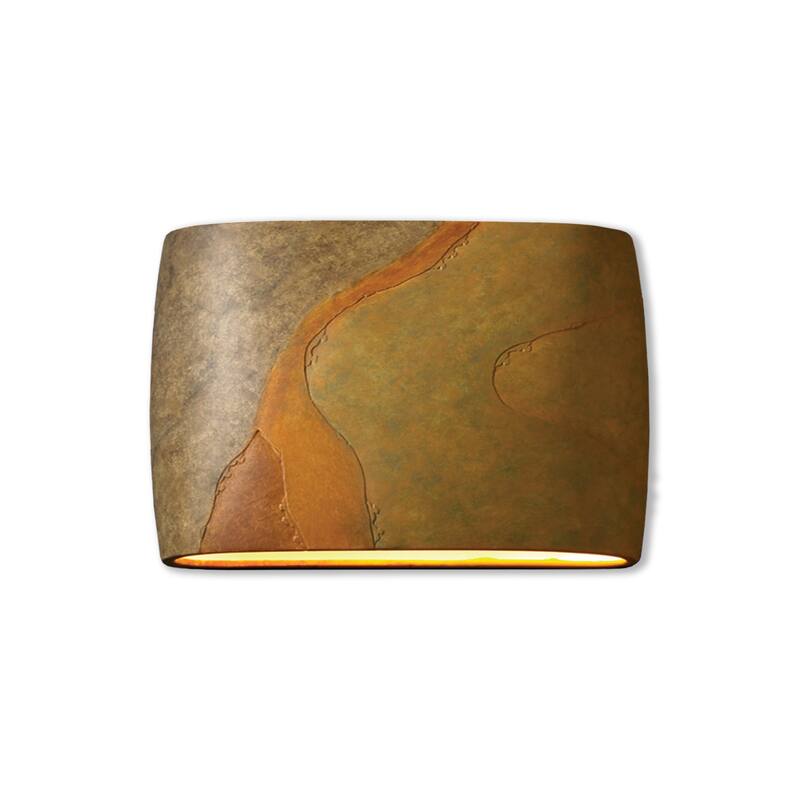 Justice Design Group Ambiance ADA Outdoor Large Ceramic Wide Oval Wall Sconce - Harvest Yellow Slate