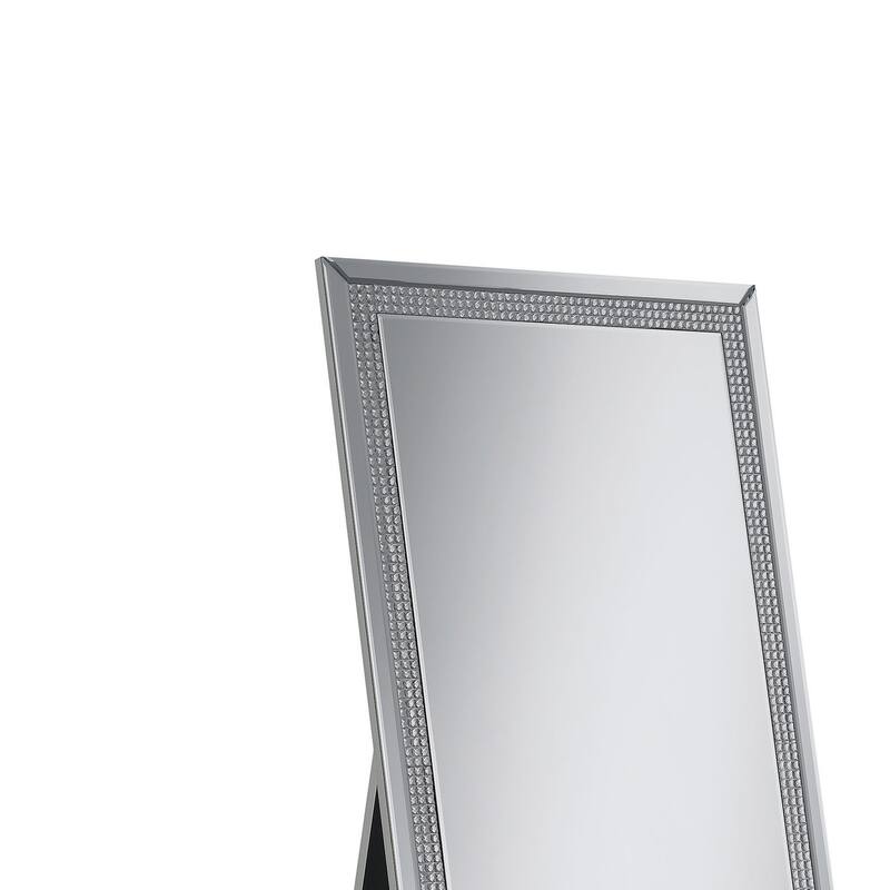 Cheval Mirror with Rhinestone Inlay and Easel Back, Silver