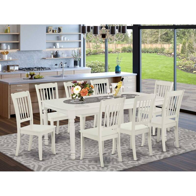Rectangular Dining Table Set - 9Pc Beach Boho Table with 8 Chairs - 60x78 Inch Extendable