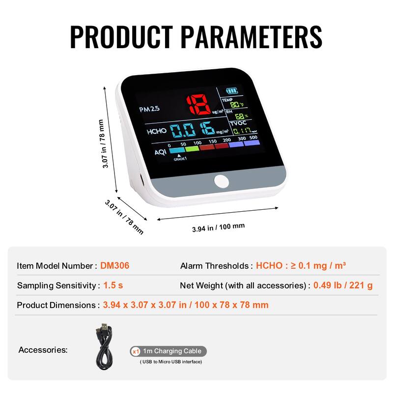 Air Quality Monitor 9-IN-1 for Indoor/Outdoor, Air Quality Meter w/Alarm Thresholds