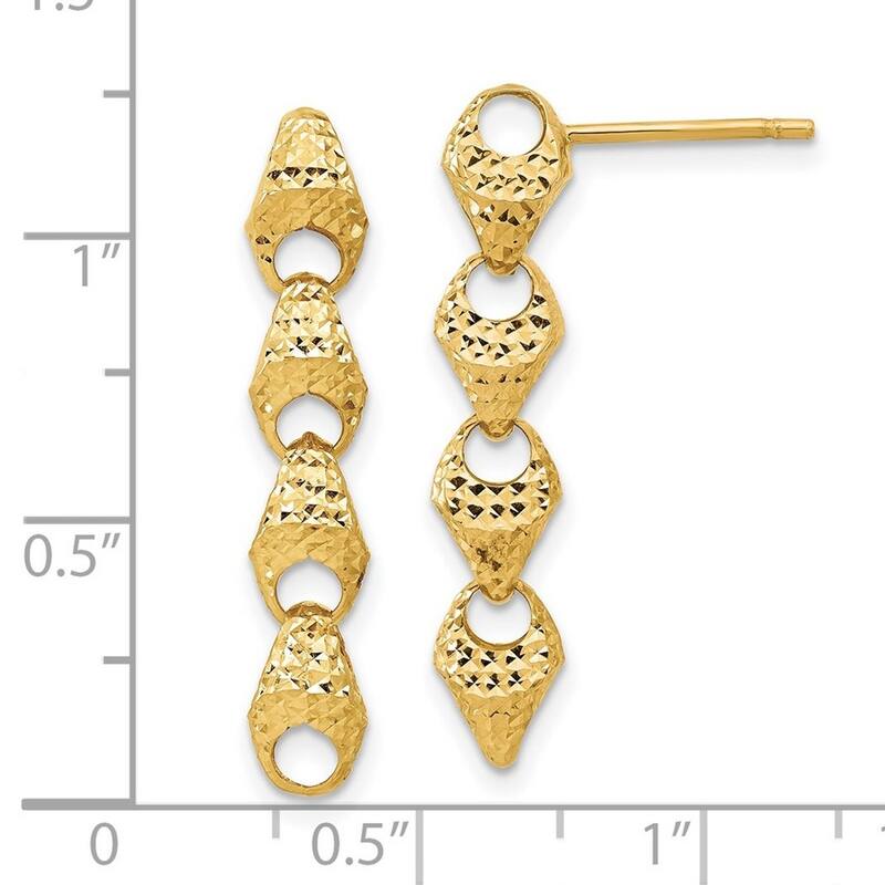 Curata 14k Yellow Gold Sparkle Cut Link Drop Post Earrings - 29.42x5.95mm