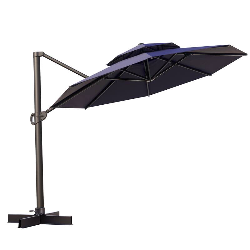 Pellebant 11.5FT Outdoor Round Cantilever Umbrella With Double Top - Navy Blue