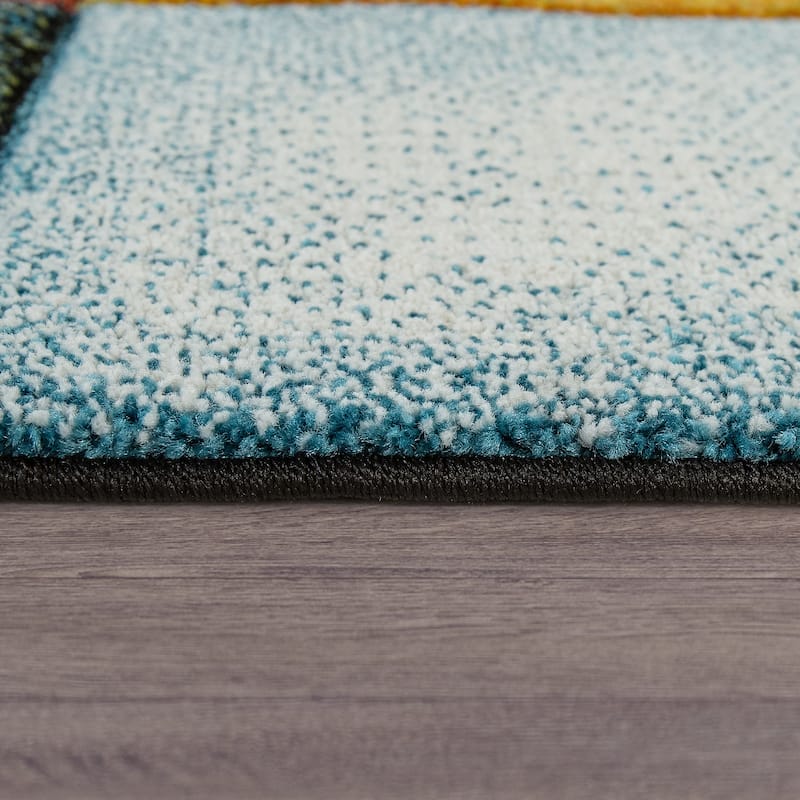 Colorful Living Room Rug with geometric Squares, Multi-Colored