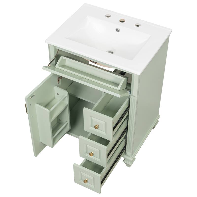 Bathroom Vanity with Ceramic Sink Top, Bathroom Cabinet Base and Ceramic Basin Set