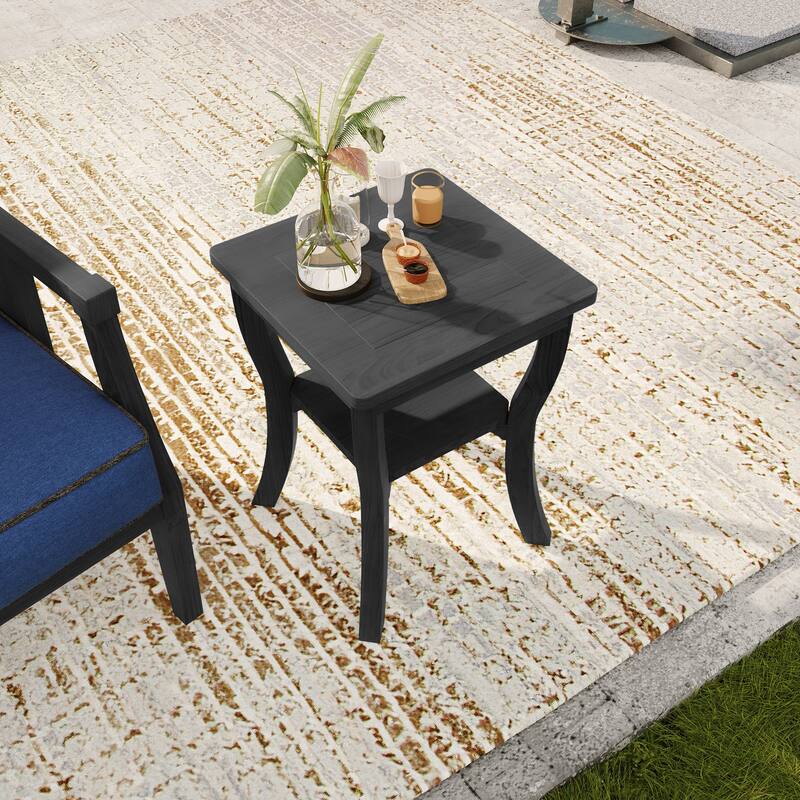 Black Wood Patio Accent Chairs with Water-Resistant Cushions