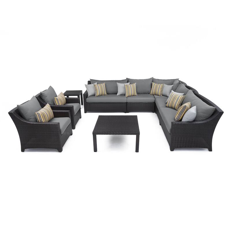 Deco 9 Piece Sunbrella Outdoor Patio Sectional & Club Set