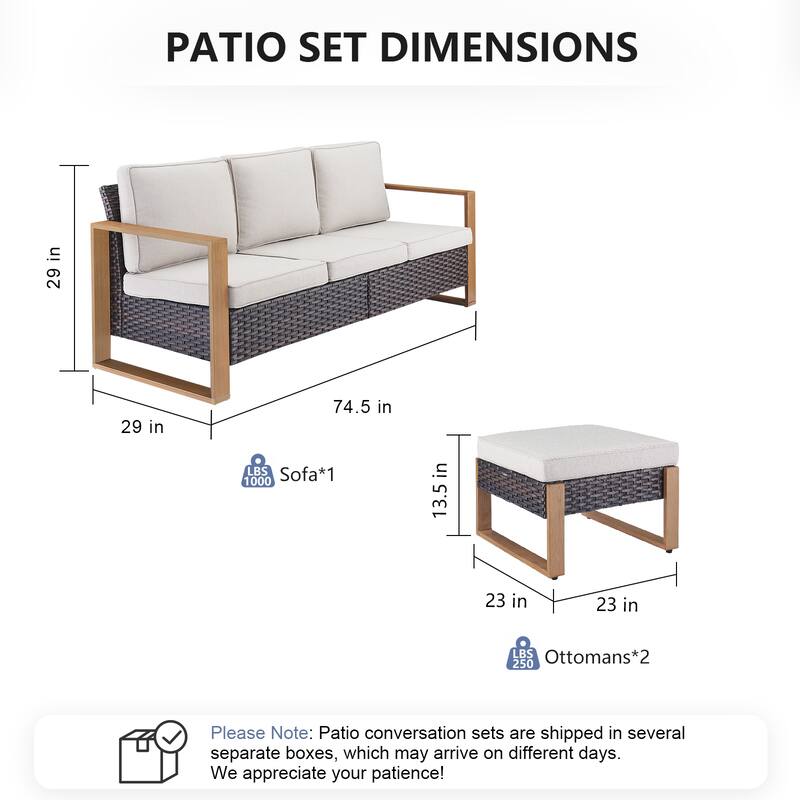 Pocassy Outdoor Sofa, Swivel Chair, Patio Chair Ottoman Set