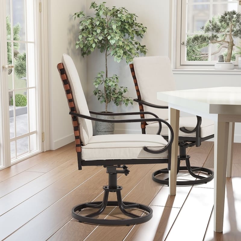 Outdoor Swivel Rocker Chairs Set of 2, Heavy-Duty 360° Swivel Patio Chairs with Cushions, All-Weather Steel Frame for Garden