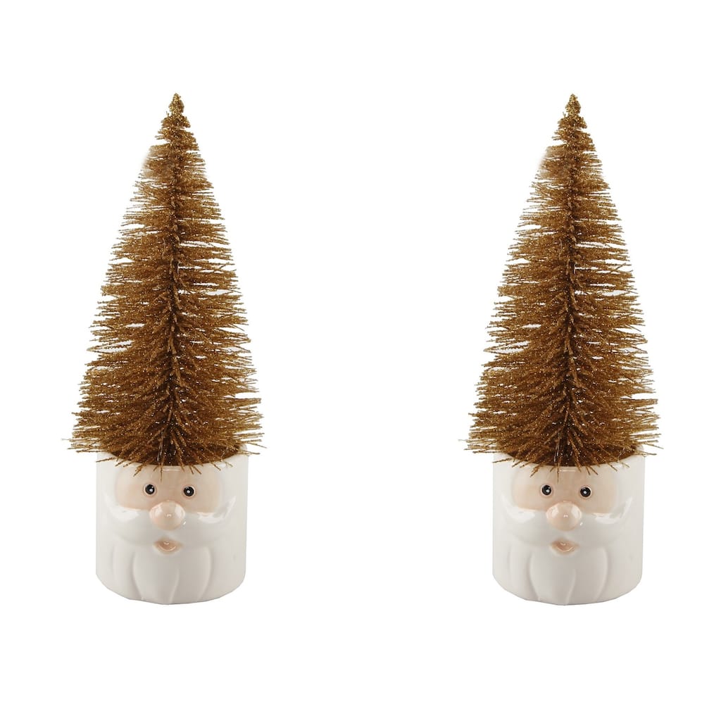 Set of 2 Mini 11" H Christmas Trees in Ceramic Santa