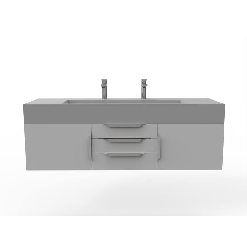 Nile 60" Wall Mounted Bathroom Vanity Set with Gray Solid Surface Top