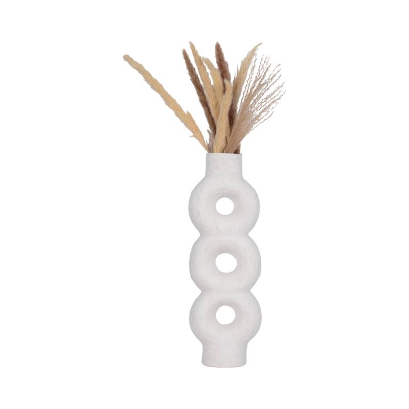 Sagebrook Home Ceramic Textured Stacked Circles Vase, White, Novelty, Solid Color