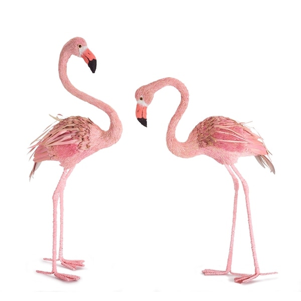 Set of 2 Pink and White Flamingo Figurines 31" - N/A