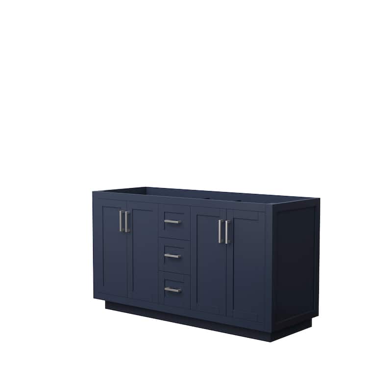 Miranda Double Bathroom Vanity Cabinet, No Mirror - 60-Inch Double - Dark Blue, Brushed Nickel Trim, No Top