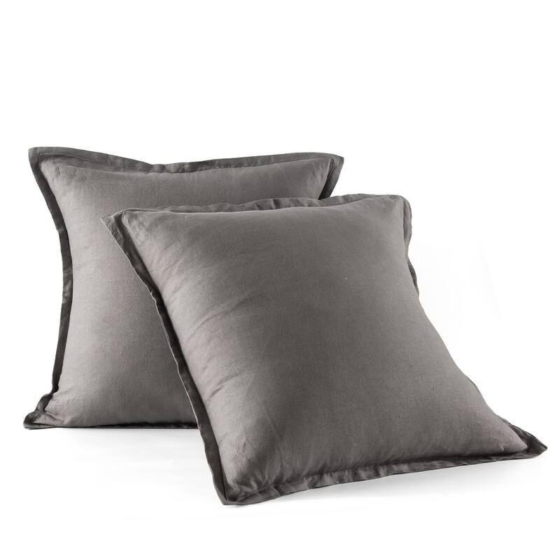 WHOLINENS Stone Washed French Linen European Pillow Shams 2 Pcs 26x26 Inches - Charcoal